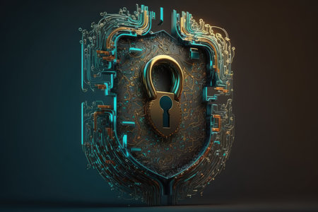 Cyber security concept. Shield with padlockの素材