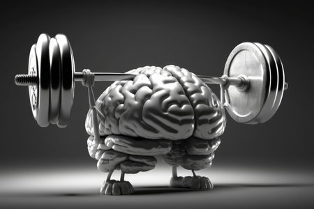 human brain with dumbbells on black backgroundの素材