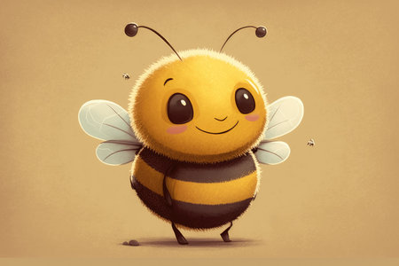 Funny cartoon bee on a beige backgroundの素材