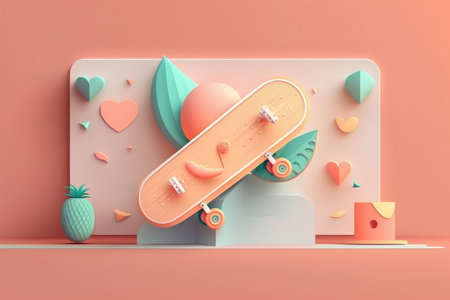 Skateboard on pastel color backgroundの素材