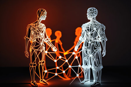 Conceptual image of human connection lines on dark backgroundの素材