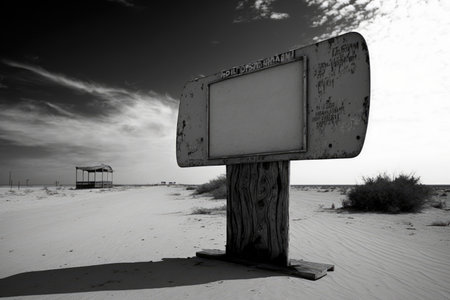 Abandoned signboard in the desert. black and whiteの素材