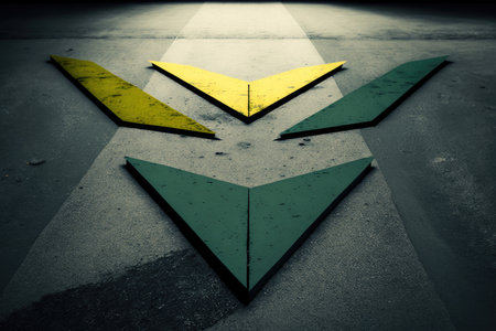 Arrow sign on the road in grunge style for business conceptの素材