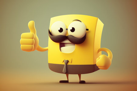 Cartoon yellow phone with mustache showing thumbs up gestureの素材
