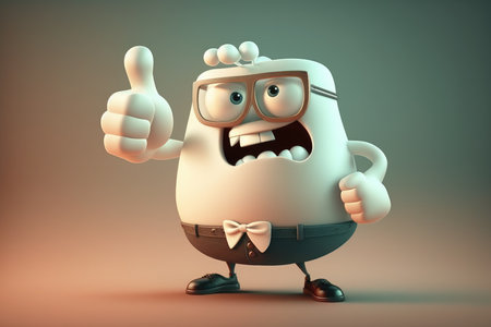 Funny cartoon character with thumbs up gestureの素材