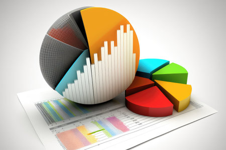 Business graph and pie chart, over gray backgroundの素材