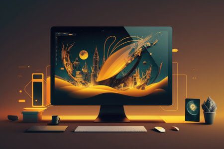 Computer screen with abstract technology conceptの素材