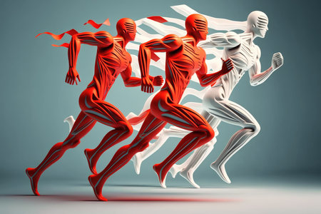 Red and white people running in a hurryの素材