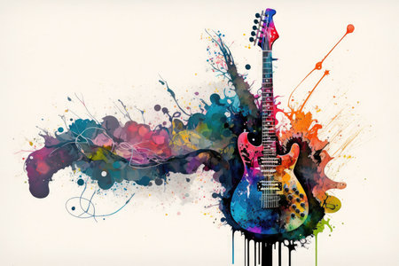 Guitar with colorful splashes on white background. music conceptの素材