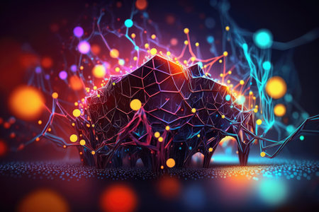 Abstract glowing particles on dark backgroundの素材