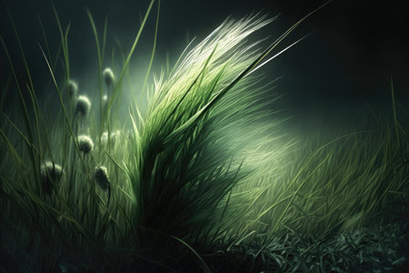 Grass in the dark with light coming through itの素材