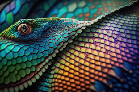 Close up of a colorful chameleonの素材