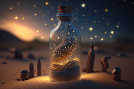 Magic potion in a bottle on the beachの素材