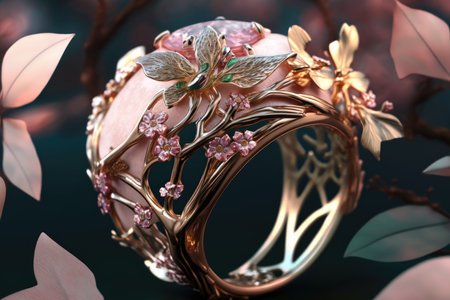 Wedding rings with flowers and leavesの素材
