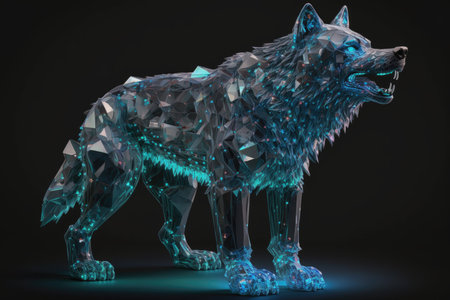 Polygonal wolf on a black backgroundの素材