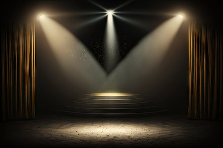 Stage theater with lighting, Stage Podium Scene with for Award Ceremony illuminated by spotlightsの素材
