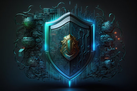 Cyber security concept with shield and cyber security elementsの素材