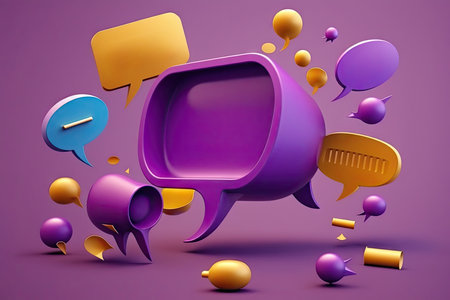 Purple speech bubbles on a purple backgroundの素材