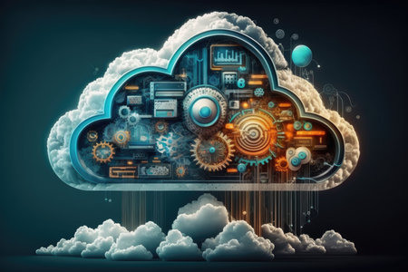 Cloud computing concept with gears and cogwheelsの素材