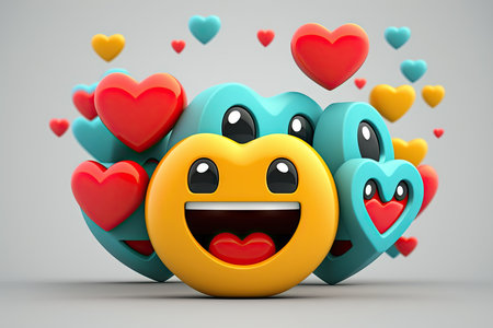 Funny emoticon with heartsの素材