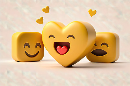 Yellow hearts with smiley faces on white backgroundの素材