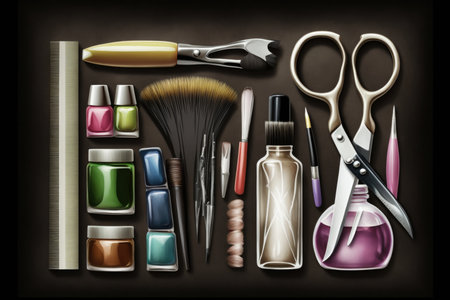 Hairdresser tools on a black backgroundの素材