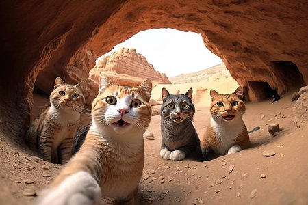 Group of cats in the desertの素材