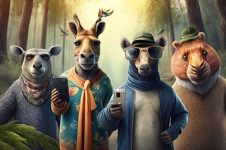 Group of wild animals in the forestの素材