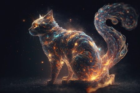 fractal cat with fire and smokeの素材