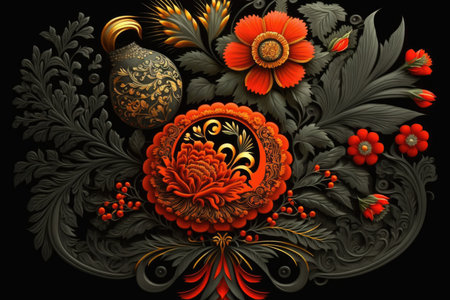 Abstract floral background with ornament in gzhel styleの素材