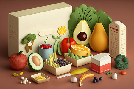 Healthy food delivery concept with products in paper boxの素材