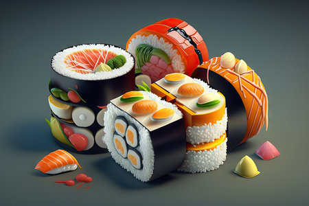 Sushi roll japanese food on gray backgroundの素材