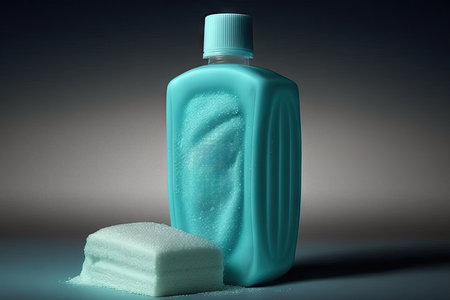 Plastic bottle of detergent, sponge and detergent on gray backgroundの素材