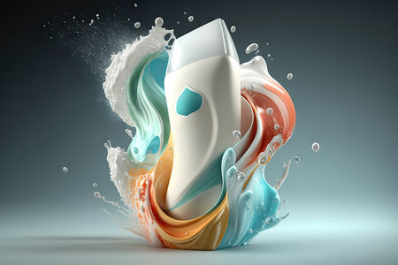 Cosmetic cream in splashes of waterの素材