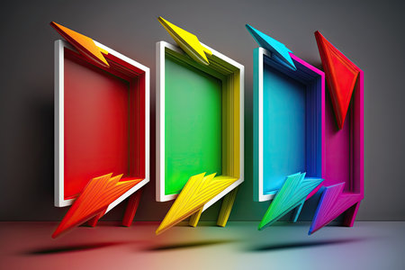 Multicolored arrows in different directions on filled colored framesの素材