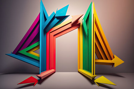 An arch made of multicolored arrowsの素材