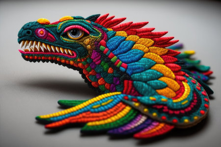 Colorful dragon toy on a gray background. close-upの素材
