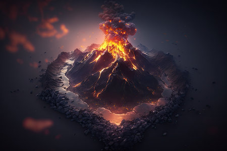 Volcano eruption with smoke and ashの素材