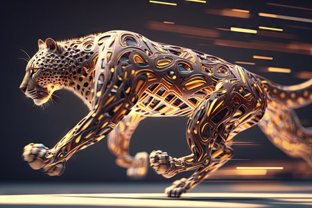 Leopard running on a dark backgroundの素材
