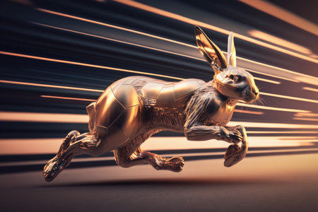 golden hare running on a light backgroundの素材