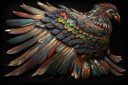 Colorful parrot with feathers on a black backgroundの素材