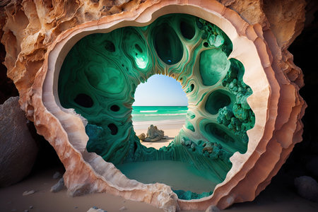 Beautiful seascape in the form of a hole in the rockの素材