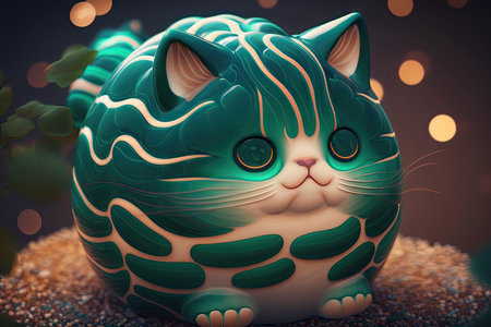 Green cat on a background of blurred lightsの素材