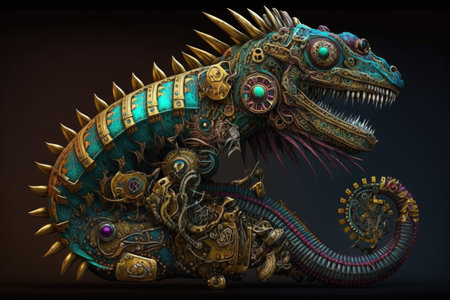 A metal iguana with sharp teethの素材