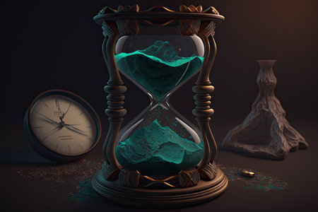 Hourglass with green sand. Time passing concept.の素材