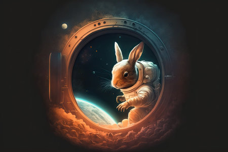 Astronaut rabbit against the backdrop of outer spaceの素材