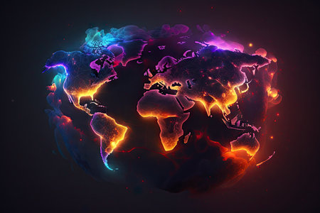 Glowing world map on dark background. globalization conceptの素材