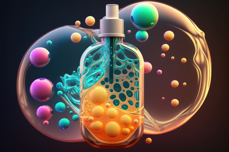 Cosmetic bottle with liquid and bubblesの素材