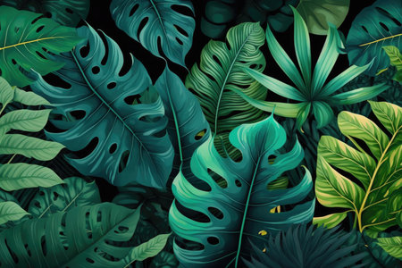 Tropical background with monstera leavesの素材