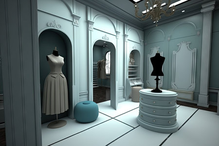 Fashion store interior with mannequin and dressの素材